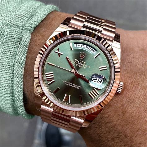 rolex day date rose green|Rolex Day-Date watch price.